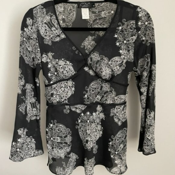 CDC Black and White Sheer Blouse - Picture 1 of 5